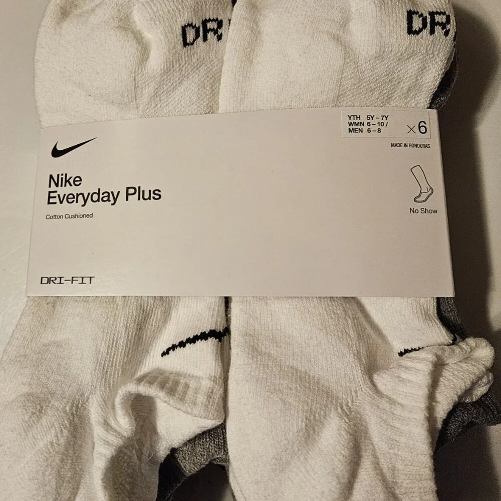 6 Pair Women's Nike No Show Socks Size M Everyday Plus Cushioned Cotton 6 Pack